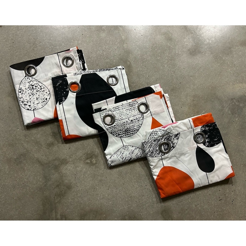 Set of 4 Ikea BOLLKAKTUS‎ Curtain Panels Black Orange Pink Balloons 57x98